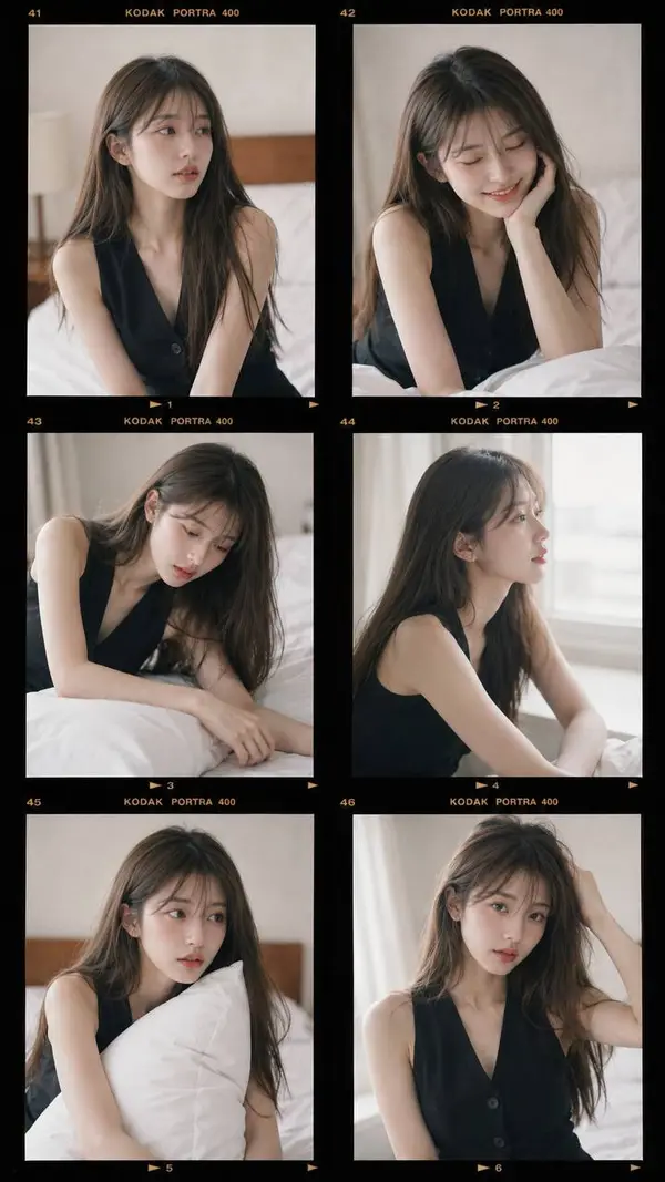 Ultra-realistic 3x2 Kodak Portra 400 contact sheet collage, authentic black… — AI Model prompt by @MissDelulu9