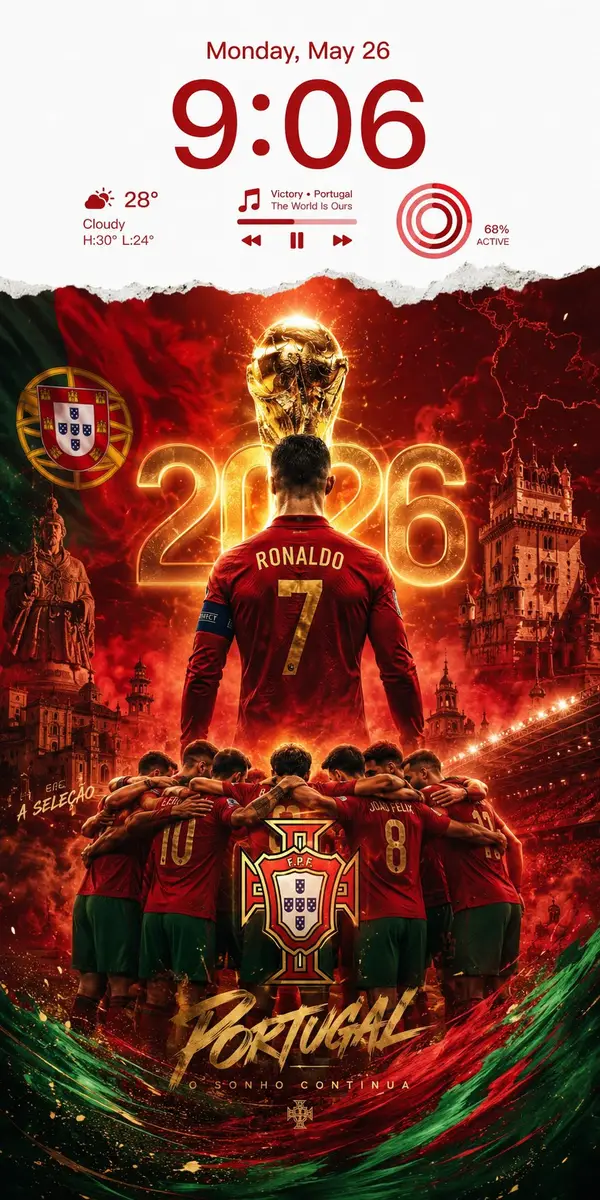 Ultra premium football smartphone lock screen wallpaper inspired by Portugal's… — GPT Image 2 prompt by @harboriis