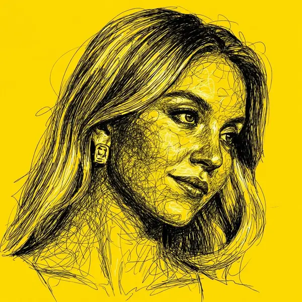 A high-contrast scribble art portrait black lines on a solid yellow background,… — GPT Image 2 prompt by @Naiknelofar788