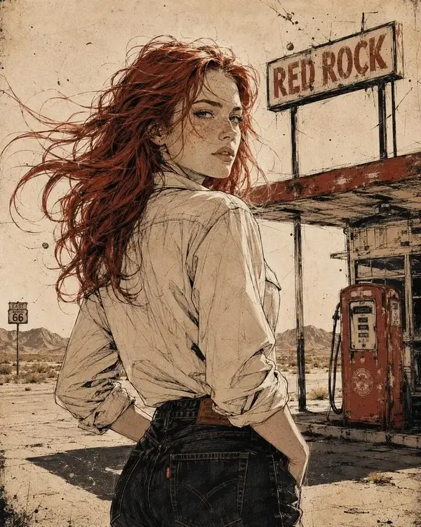 Ultra-detailed vintage Americana illustration of a confident young woman… — GPT Image 2 prompt by @kingofdairyque