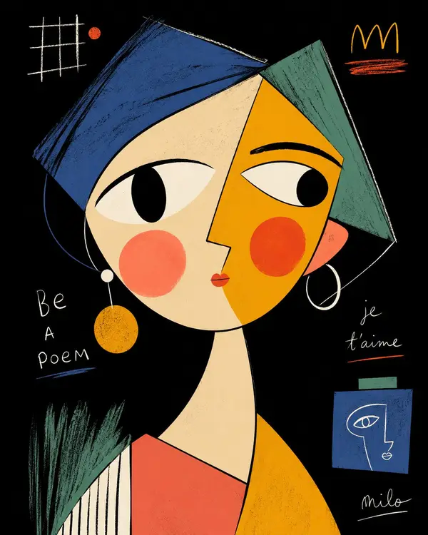 Create a cute neo-expressionist cubist minimal vector portrait illustration,… — GPT Image 2 prompt by @MissDelulu9