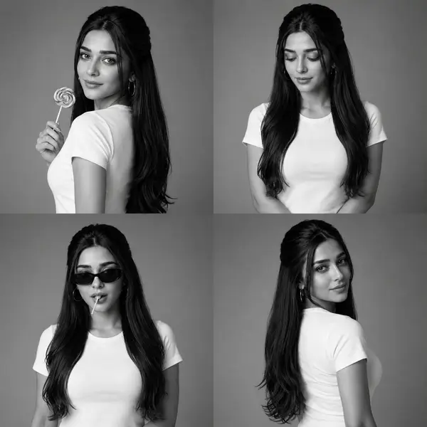 Create a luxury black-and-white fashion studio collage arranged in a clean 2×2… — GPT Image 2 prompt by @AiwithLariab