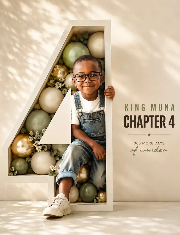 Create a premium birthday milestone portrait of a joyful 4-year-old @askjuneai… — Seedream prompt by @AmaraNoxVisuals