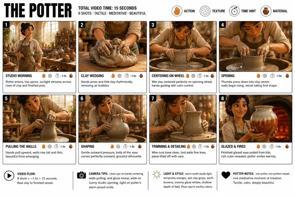 Create a crisp, clean infographic storyboard poster for THE POTTER. Wide 16:9… — GPT Image 2 prompt by @Strength04_X