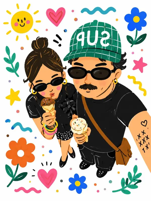 Turn this real-life selfie into a playful hand-drawn cartoon illustration, cute… — GPT Image 2 prompt by @Taaruk_