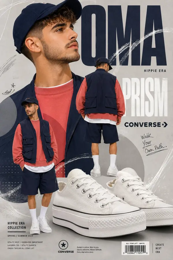 A premium fashion editorial advertising poster in a modern streetwear campaign… — GPT Image 2 prompt by @Shorelyn_