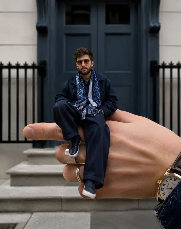 Ultra-realistic forced perspective portrait of [YOUR FACE REFERENCE]… — GPT Image 2 prompt by @Sheldon056