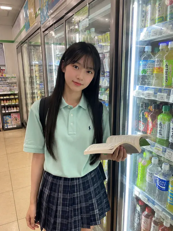 Japanese girl with long straight black hair and soft wispy bangs, wearing a… — GPT Image 2 prompt by @saniaspeaks_