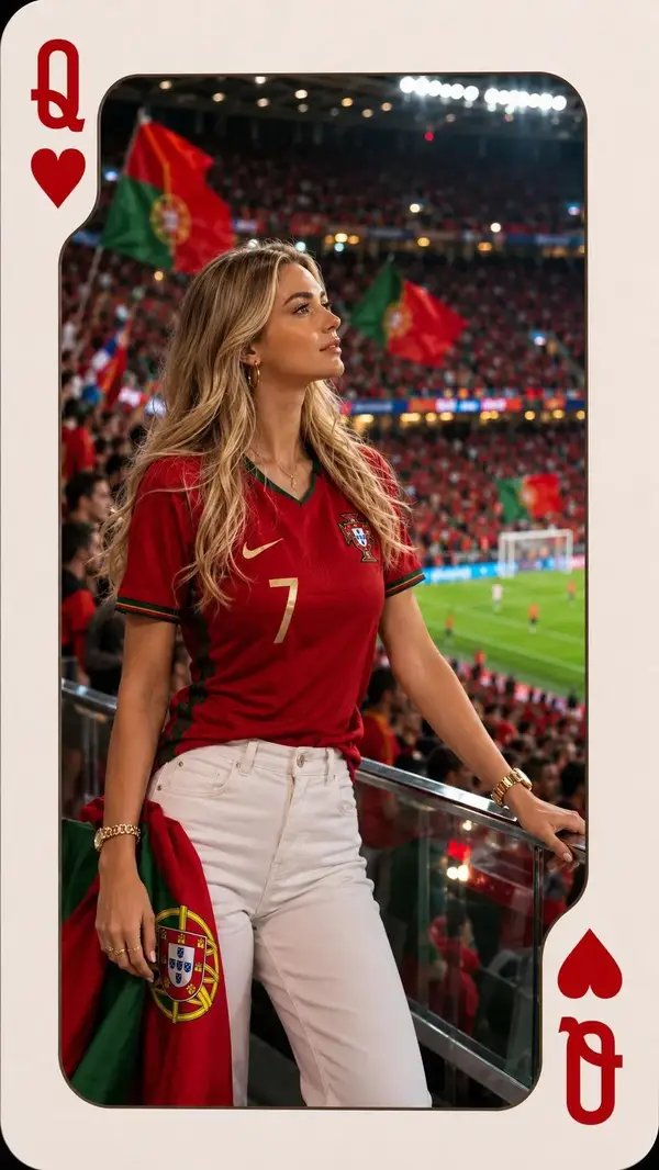 Ultra-realistic sports fashion portrait inside a Queen of Hearts playing card… — GPT Image 2 prompt by @Kashberg_0