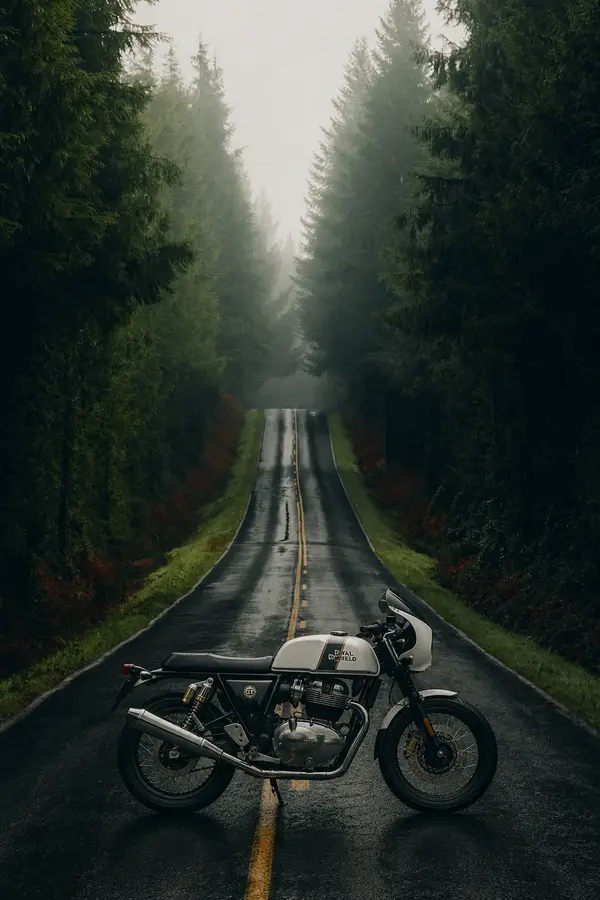 Ultra-realistic cinematic motorcycle photography of a white Royal Enfield… — AI Model prompt by @oju689