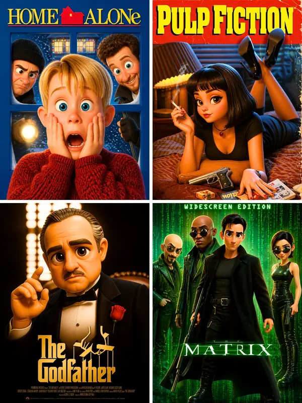 Transform this movie poster into a charming 3D Pixar-style caricature version.… — GPT Image 2 prompt by @TechieBySA