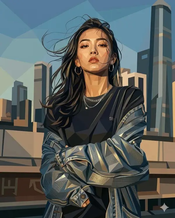 Create a highly detailed geometric fashion portrait illustration using my exact… — Nano Banana 2 prompt by @Kashberg_0