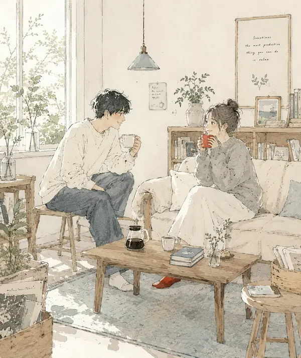 Create a delicate contemporary Japanese lifestyle illustration with a cozy… — Nano Banana Pro prompt by @Shorelyn_