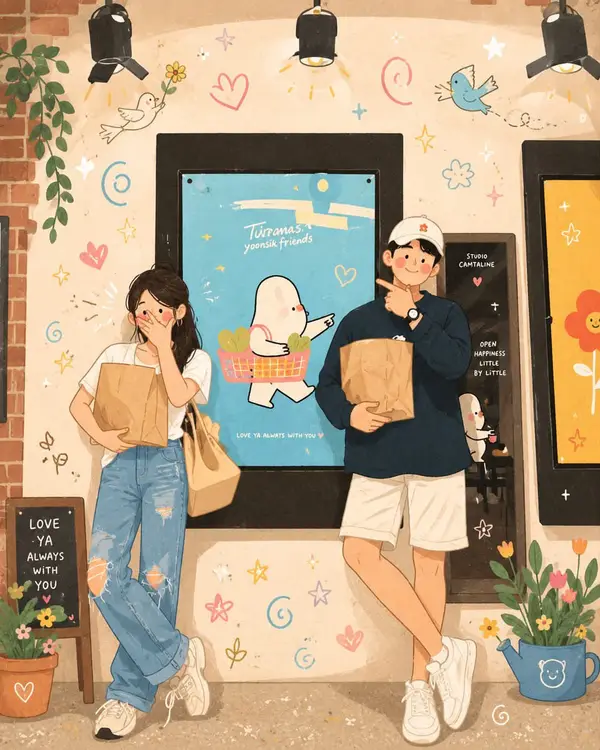 Whimsical Korean-inspired illustration, soft pastel color palette, cozy… — Nano Banana Pro prompt by @Sairah_0