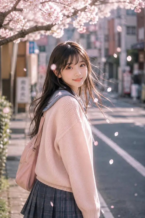 Cute Japanese teenage girl with soft glowing skin, big expressive eyes, and a… — AI Model prompt by @MissDelulu9