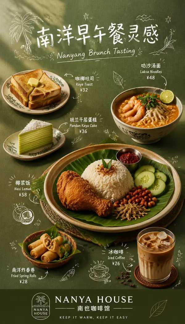 【主题名称】： 【品牌名】： 【主标题】： 【英文副标题】： 【主色调】： 【背景材质】： 【主菜】： 【辅助菜品】： 【品牌 slogan】：… — GPT Image 2 prompt by @MrLarus