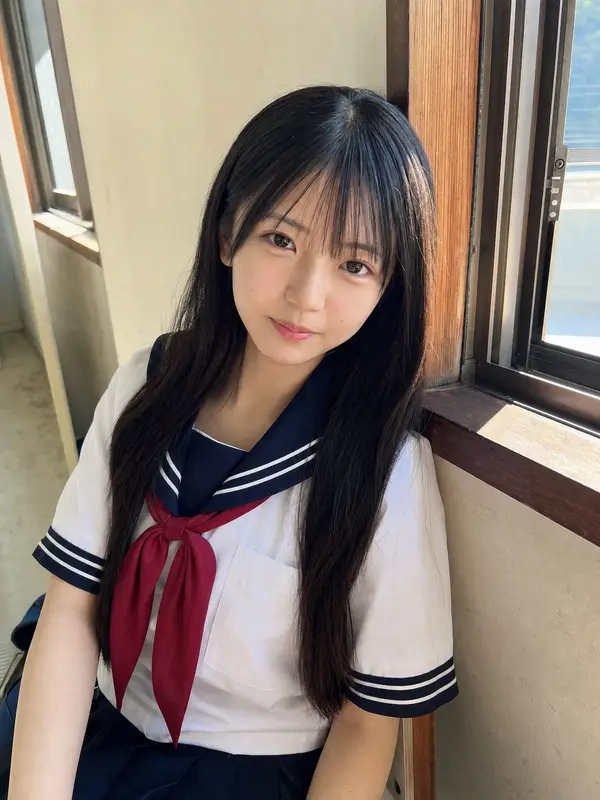 Beautiful young Japanese schoolgirl with long straight black hair, soft wispy… — GPT Image 2 prompt by @saniaspeaks_