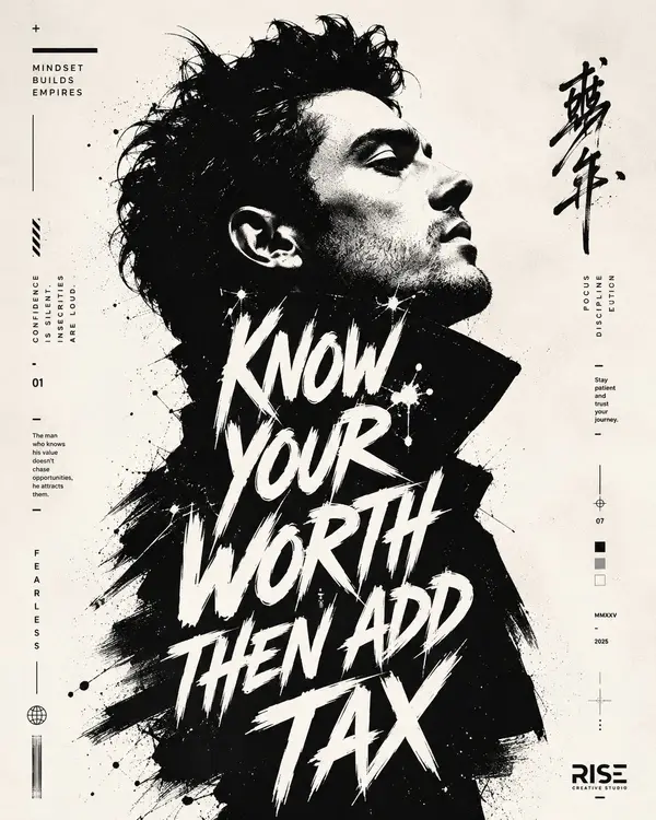 High-contrast black and white typographic portrait poster of [Human], shown in… — AI Model prompt by @MissDelulu9