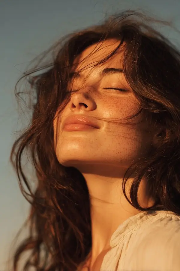 Ultra-realistic golden hour close-up portrait of a young woman outdoors, eyes… — GPT Image 2 prompt by @Sairah_0