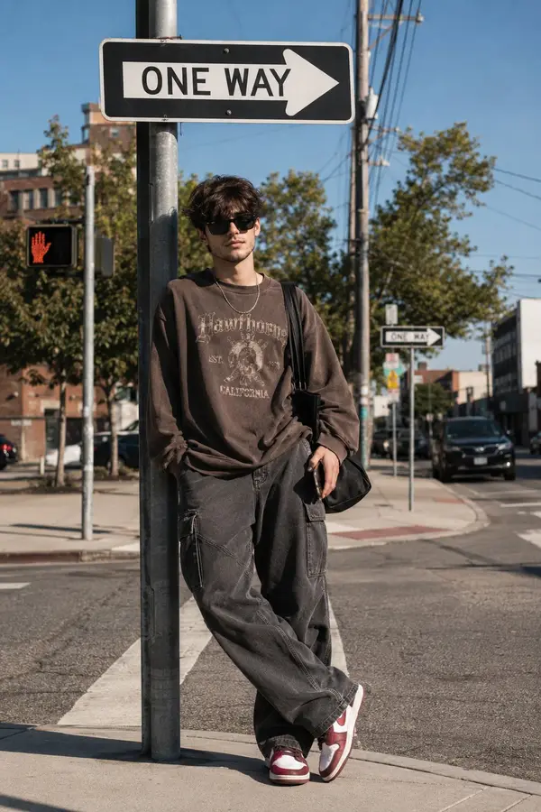 A cinematic street fashion editorial portrait of a stylish young man standing… — GPT Image 2 prompt by @harboriis