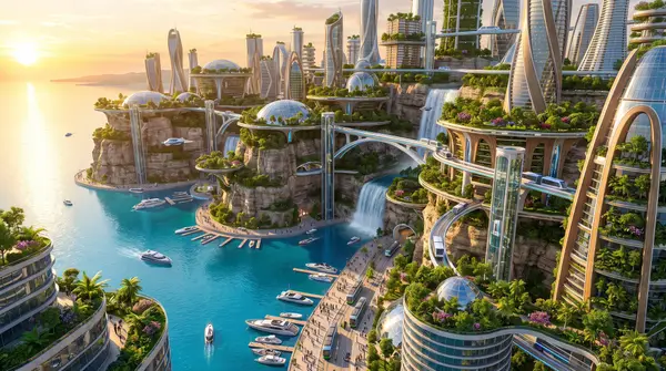 A futuristic hanging gardens megacity. Generated using Nano banana pro. Prompt… — Nano Banana Pro prompt by @artingent