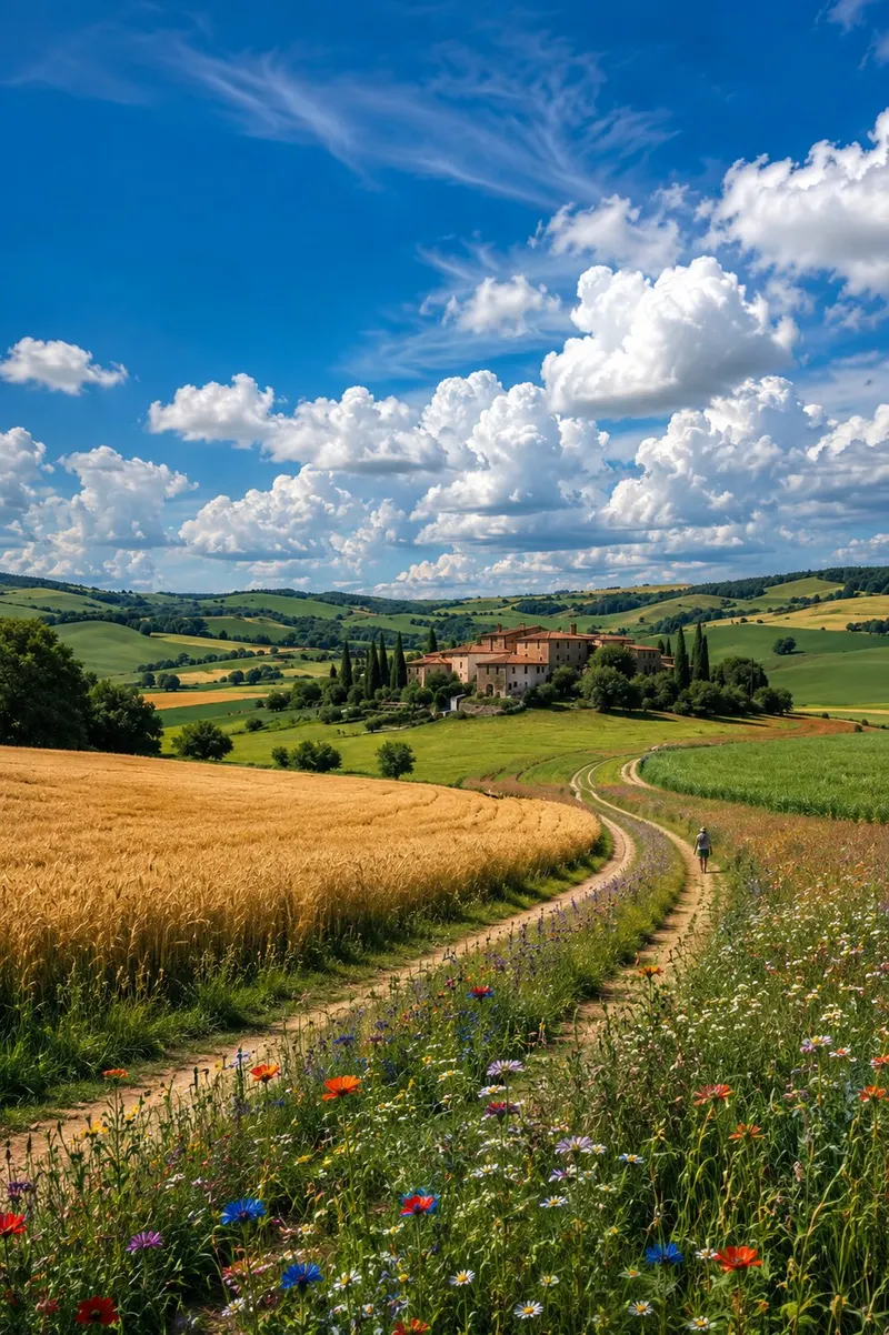 Ultra-realistic countryside landscape photography of a charming European… — AI Model prompt by @oju689