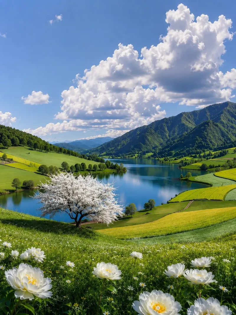 A breathtaking ultra-realistic landscape photography scene of a crystal-clear… — AI Model prompt by @oju689