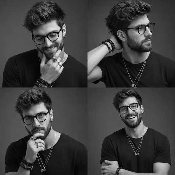 Ultra-realistic black-and-white studio portrait contact sheet of the same… — GPT Image 2 prompt by @Sheldon056