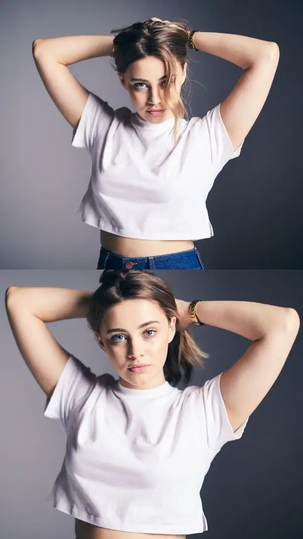 Ultra-realistic studio fashion portrait of a young woman, waist-up composition,… — Nano Banana Pro prompt by @meng_dagg695