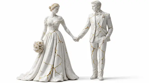 [SUBJECT] sculpted from cracked white porcelain, subtle gold repair accents,… — AI Model prompt by @aleenaamiir