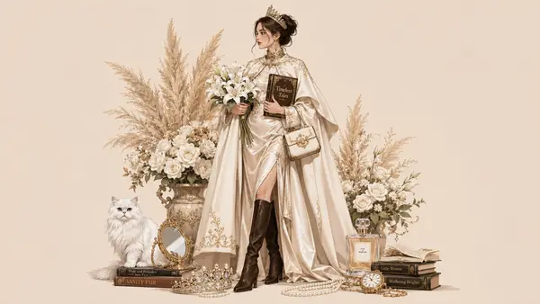 Create a stylish full-body illustration of a fashionable young woman wearing… — AI Model prompt by @ZephyraLeigh