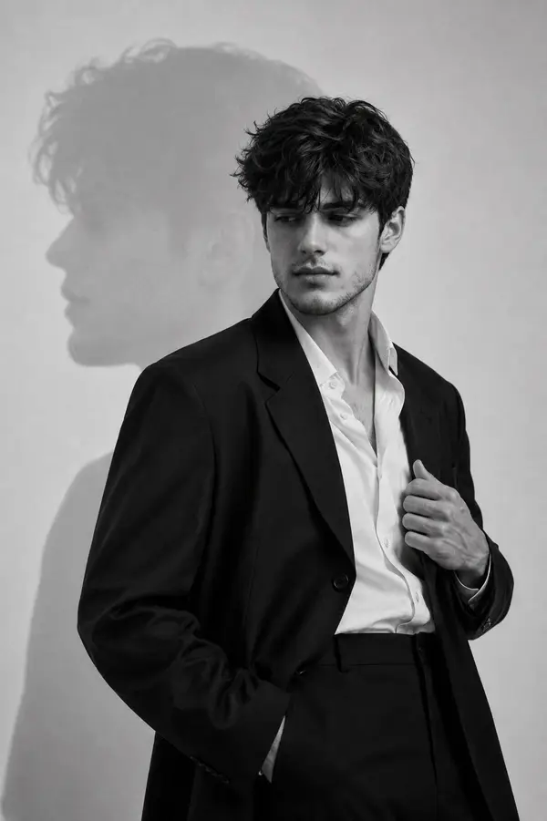Create a minimalist black and white luxury fashion editorial portrait featuring… — GPT Image 2 prompt by @harboriis