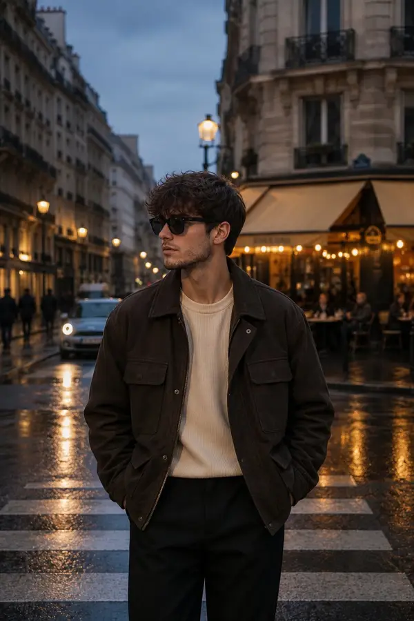 Create a luxury travel fashion editorial portrait of a young man standing on a… — Nano Banana Pro prompt by @harboriis