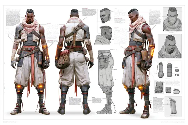 A character concept sheet of a [character], featuring detailed front, back, and… — AI Model prompt by @azed_ai