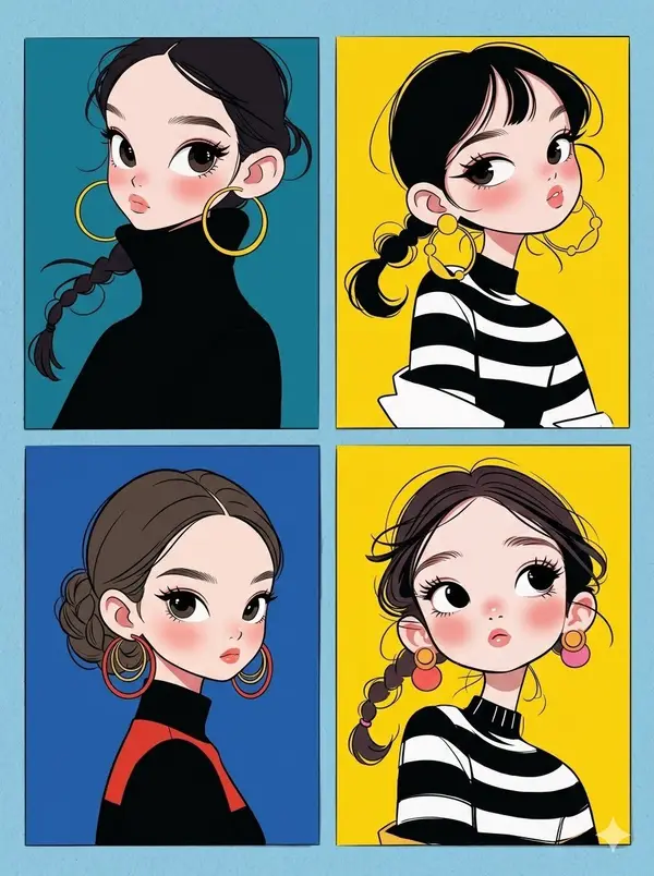 A clean 4-panel grid art collage featuring four distinct, stylish chibi girls… — Nano Banana Pro prompt by @Mind_Boticni