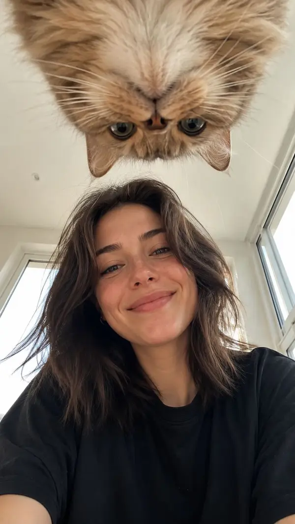Create a realistic vertical smartphone selfie taken indoors from a very low… — GPT Image 2 prompt by @Sairah_0