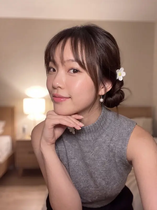Photorealistic smartphone selfie of a beautiful young East Asian woman with… — Nano Banana 2 prompt by @saniaspeaks_