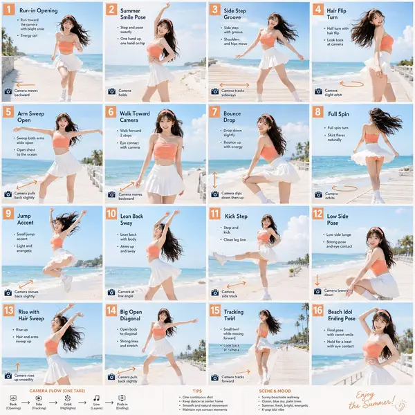 Theme: Summer Beach K-pop Dance Character: young adult East Asian K-pop dancer,… — Seedance prompt by @MrLarus