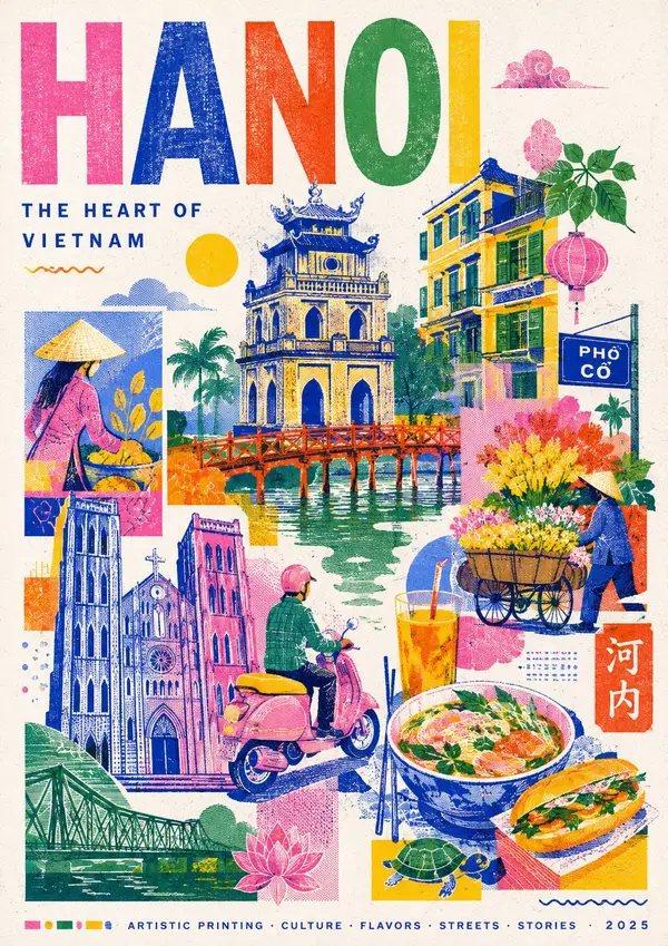 Create a stylish modern travel poster inspired by risography about… — GPT Image 2 prompt by @Goodmanprotocol