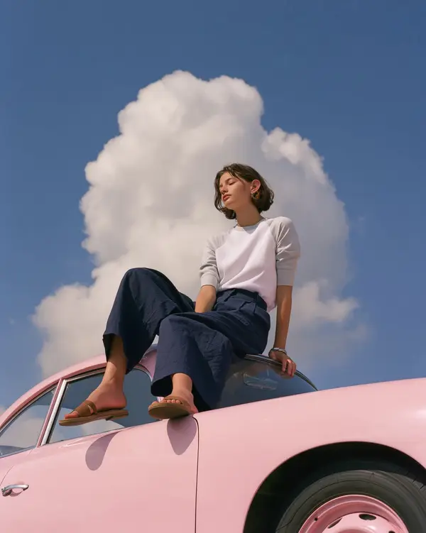 A dreamy editorial fashion photograph of a minimalist young woman sitting… — GPT Image 2 prompt by @ChillaiKalan__