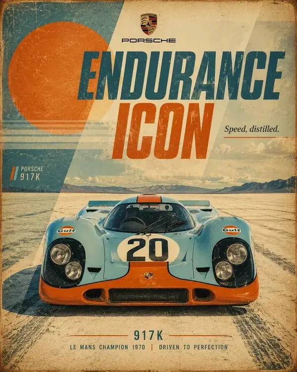 Retro motorsport poster for [CAR], 4:5 vertical. Show a front-facing low-angle… — GPT Image 2 prompt by @kingofdairyque