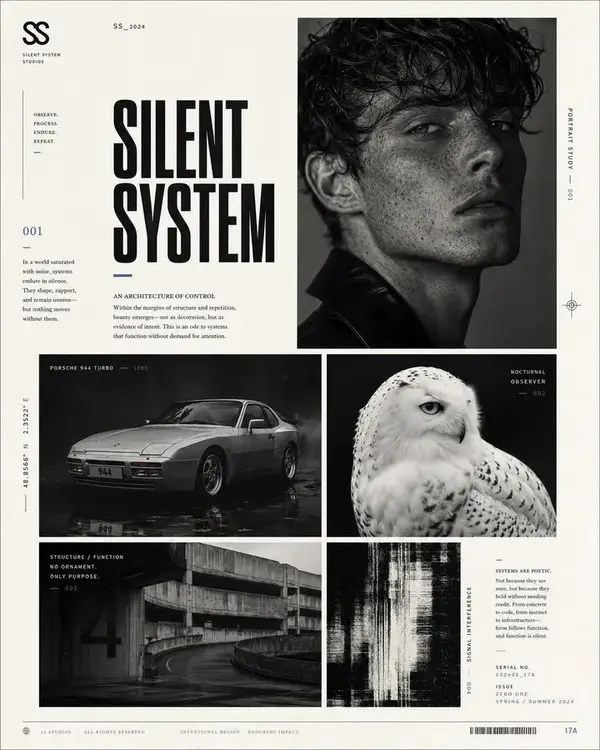Avant-garde graphic design poster page, elegant editorial layout, off-white… — GPT Image 2 prompt by @SimplyAnnisa