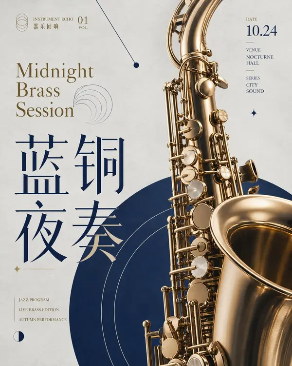 生成一张 4:5 竖版高清音乐会艺术海报，系列主题为【系列名称】，单张主题为【海报标题】。 画面风格为现代展演海报，高级音乐会视觉，具有艺术馆海报感、杂志排版感… — GPT Image 2 prompt by @MrLarus