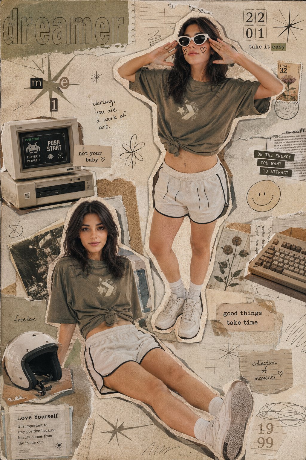 Create a highly detailed Y2K-inspired scrapbook collage poster with a warm… — GPT Image 2 prompt by @Shorelyn_