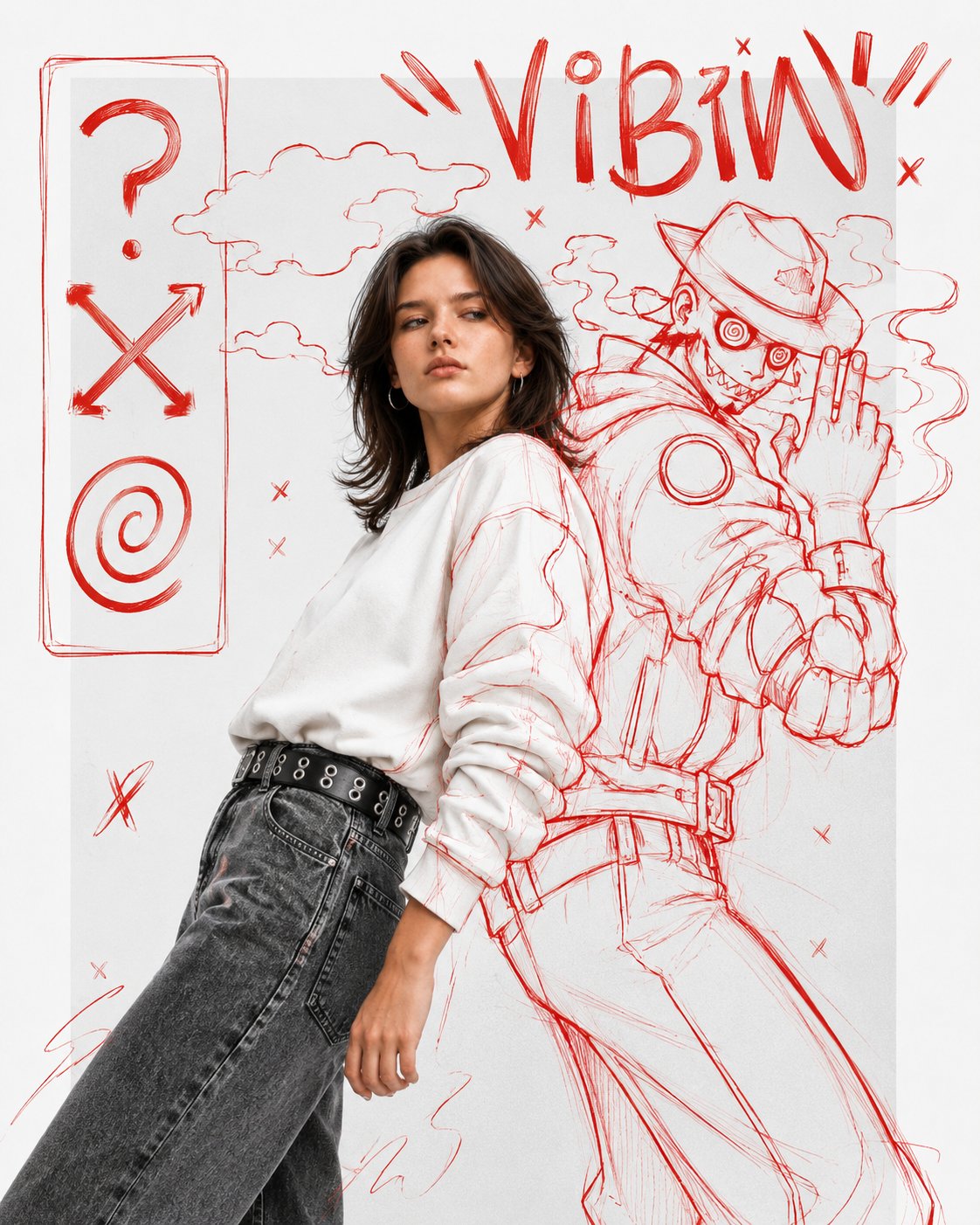 A high fashion mixed media editorial portrait that blends realistic fashion… — GPT Image 2 prompt by @harboriis