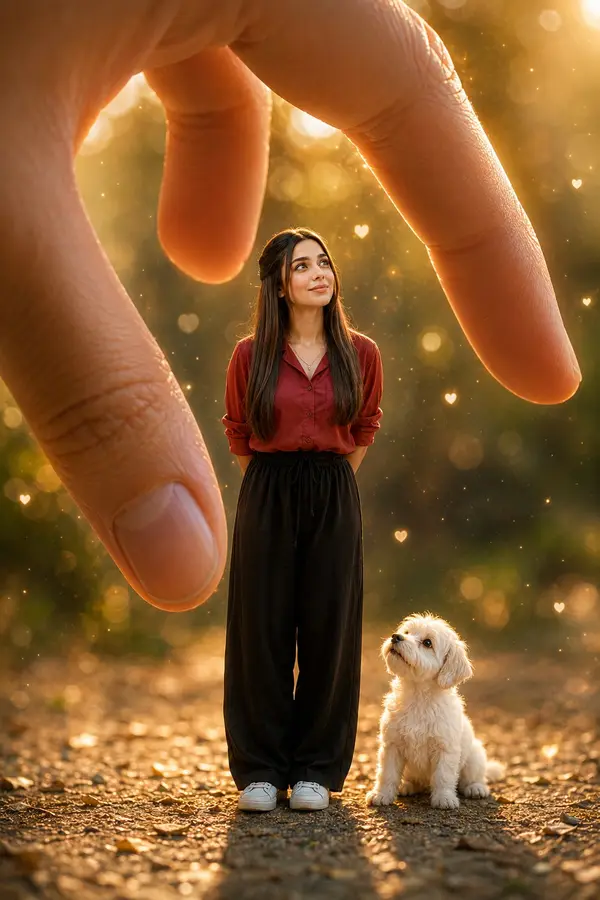 Create a whimsical miniature-world illusion where Main girl appears tiny,… — GPT Image 2 prompt by @AiwithLariab