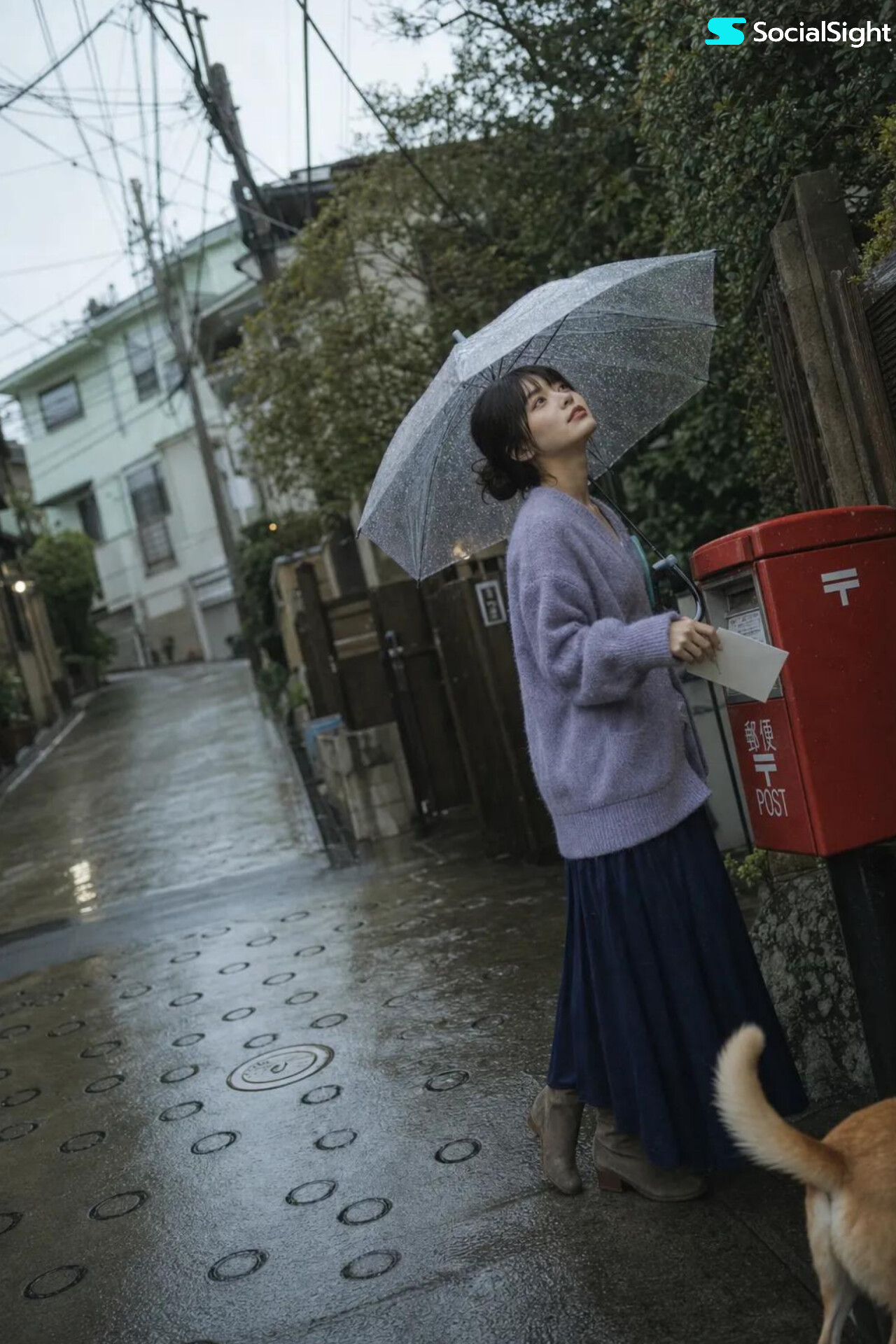 A cinematic, nostalgic lifestyle photograph taken on a wet residential street… — GPT Image 2 prompt by @oggii_0