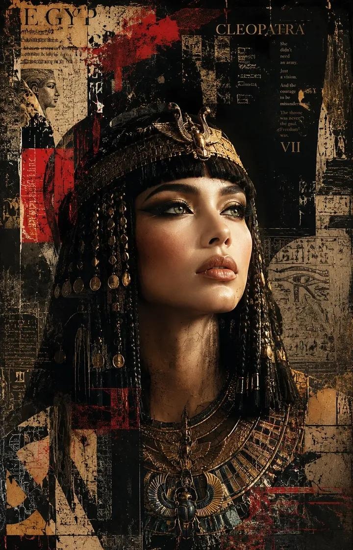 Cleopatra Portrait, introspective, melancholic yet empowered, in cinematic noir… — GPT Image 2 prompt by @kingofdairyque