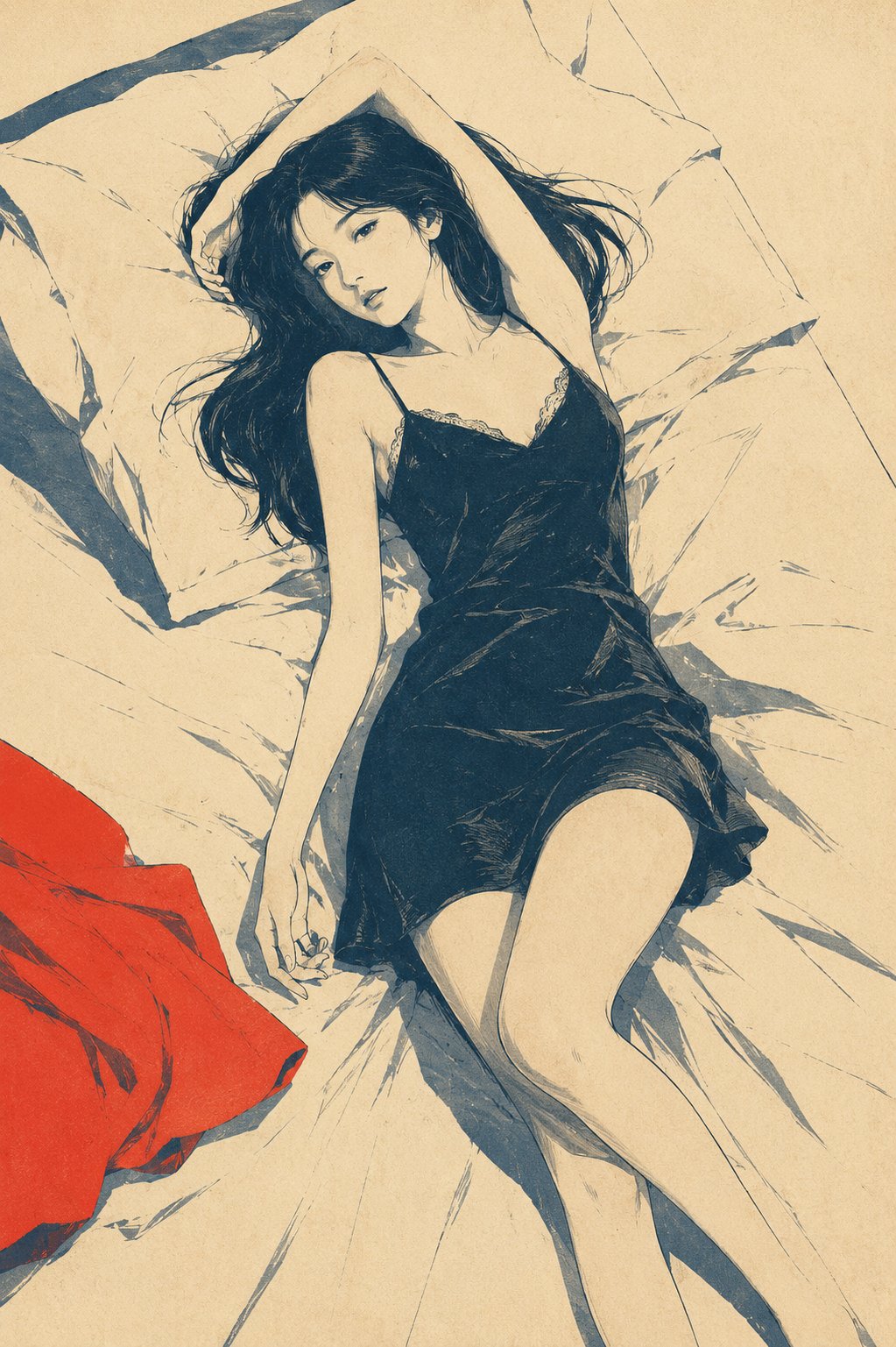 一张极简复古日式版画风插画，主体为【xxx】，画面保留大面积米白色、象牙白或淡奶油色纸张背景，背景带有细腻纸纹、轻微老化感、手工印刷颗粒和柔和噪点。… — GPT Image 2 prompt by @yyyole
