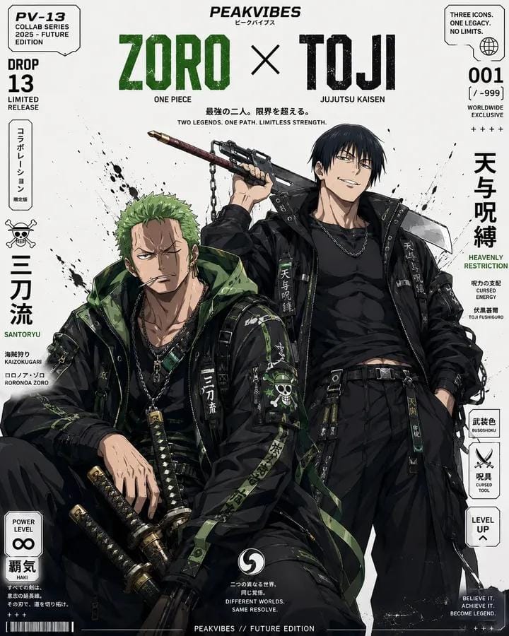 Ultra-detailed anime streetwear crossover poster design, premium hypebeast… — GPT Image 2 prompt by @SimplyAnnisa